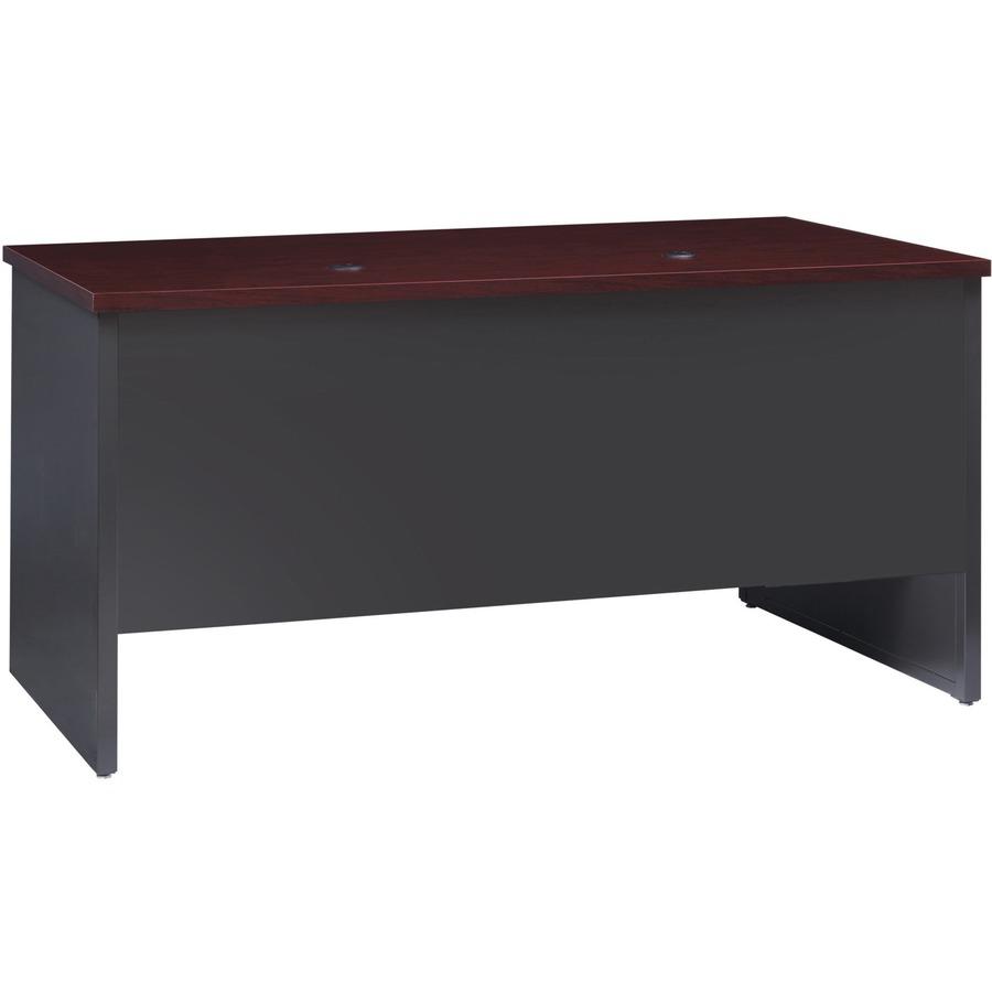 Lorell Fortress Modular Series Double-Pedestal Desk - 60" Width x 30" Depth, x 1.1" Thickness Top - Total Drawer(s): 2 - Double Pedestal - Material: Steel - Finish: Mahogany Laminate, Charcoal - Scrat. Picture 3