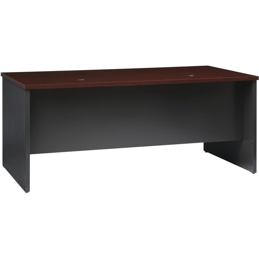 Lorell Fortress Modular Series Left-Pedestal Desk - 72" Width x 36" Depth, x 1.1" Thickness Top - Total Drawer(s): 2 - Single Pedestal on Left Side - Material: Steel - Finish: Mahogany Laminate, Charc. Picture 3