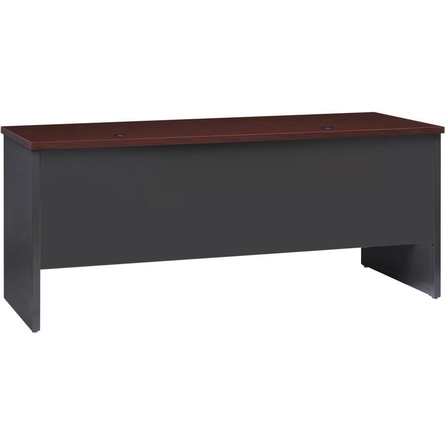 Lorell Fortress Modular Series Double-pedestal Credenza - 72" Width x 24" Depth, x 1.1" Thickness Top - Total Drawer(s): 2 - Double Pedestal - Material: Steel - Finish: Mahogany Laminate, Charcoal - S. Picture 5