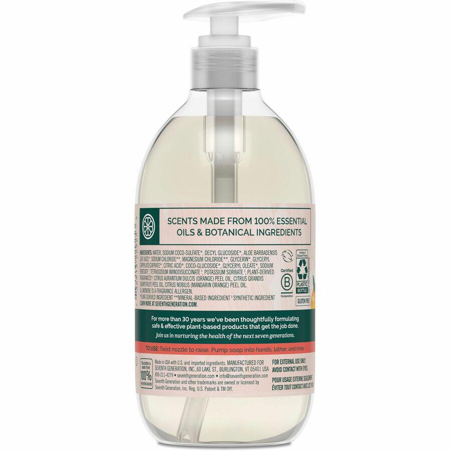 Seventh Generation Hand Wash - Mandarin Orange and Grapefruit ScentFor - 12 fl oz (354.9 mL) - Pump Bottle Dispenser - Hand - Orange - Rich Lather, Triclosan-free, Non-toxic, Dye-free, Bio-based, Phth. Picture 3