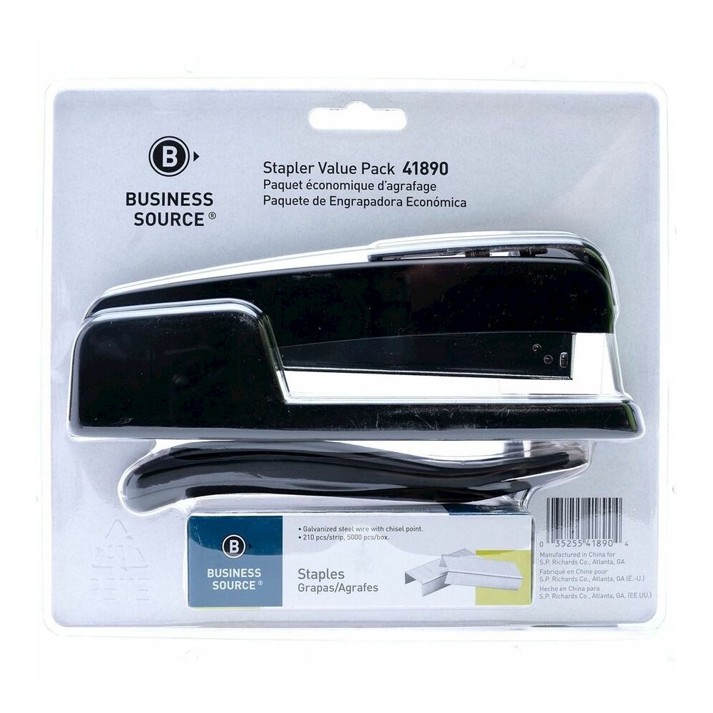 Business Source Standard Stapler Value Pack - Staples Upto 20 Sheet - Holds Upto 210 Staple - Full Strip - Top Loading - Black - 1 Pack. Picture 9