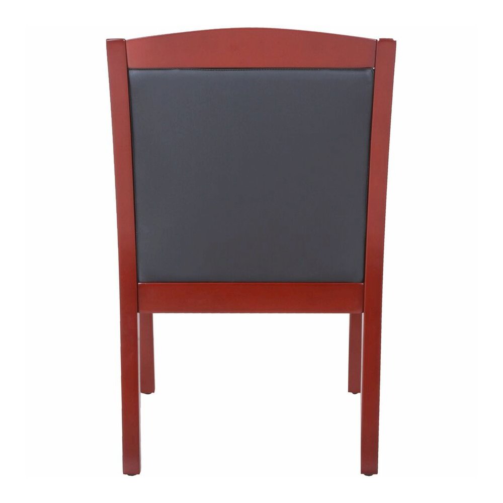 Lorell Sloping Arms Wood Frame Guest Chair - Black Seat Color - Bonded Leather Seat Material - Black Back Color - Bonded Leather Back Material - Mahogany Frame Color - Solid Wood, Rubberwood Frame Mat. Picture 8