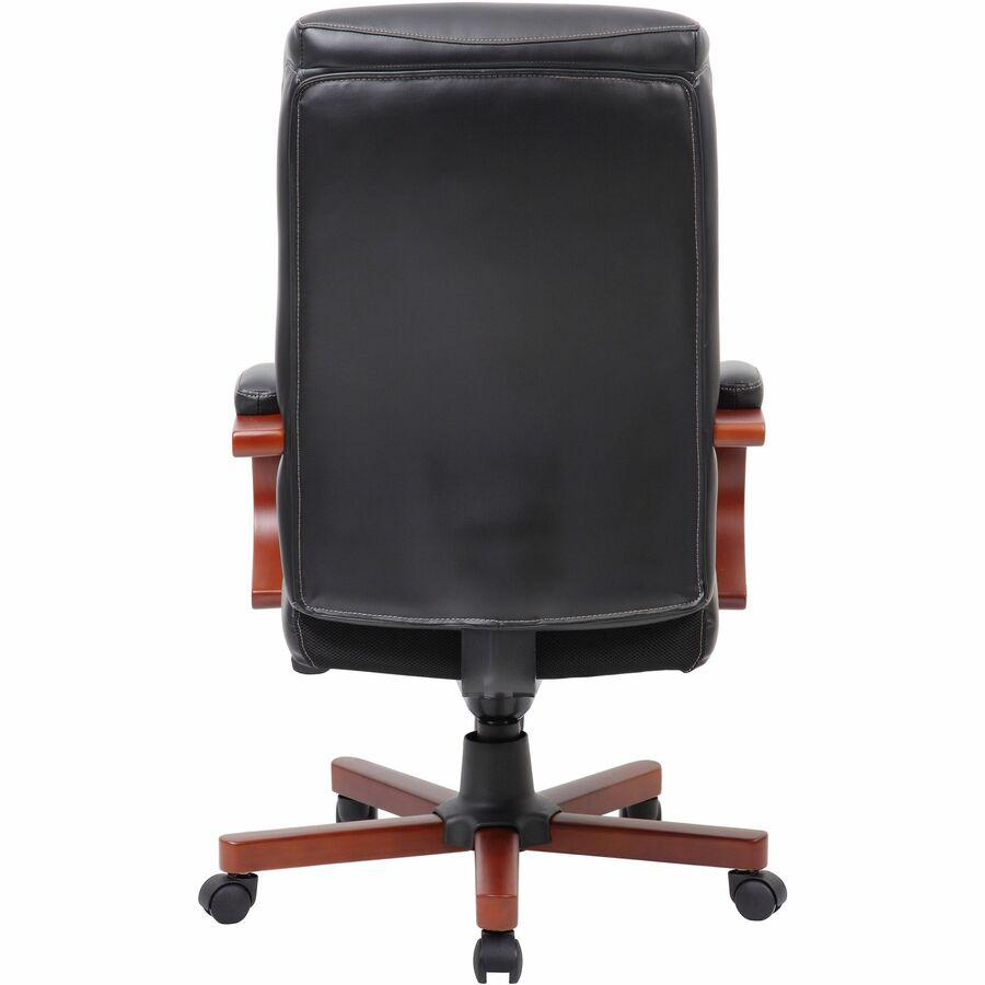 Lorell Executive High-Back Wood Finish Office Chair - Black Bonded Leather Seat - Black Bonded Leather Back - High Back - Black, Mahogany - 1 Each. Picture 5