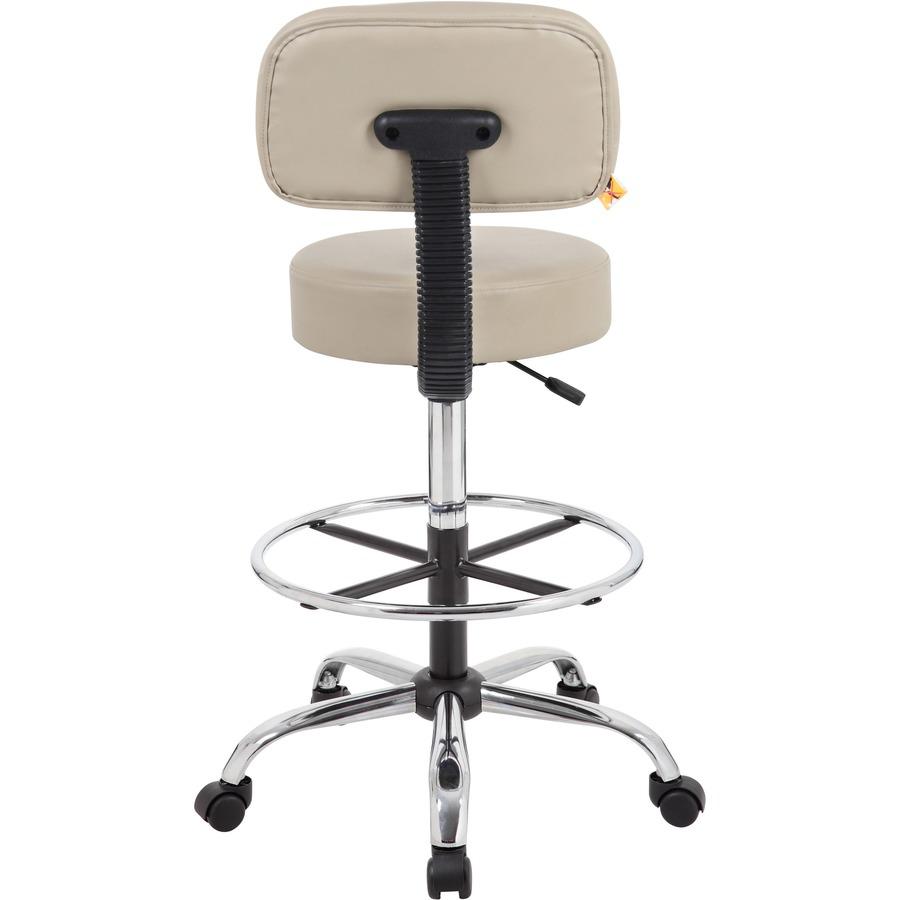 Boss Drafting Stool - Beige Vinyl Seat - Beige Back - Chrome, Black Chrome Frame - 5-star Base - 1 Each. Picture 7