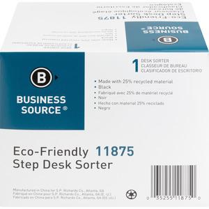 Business Source 6-slot Inclined Desk Step Sorter - 6 Compartment(s) - 6.50" Height x 8" Width x 7.75" Depth - Desktop - 25% Recycled - Black - Plastic - 1 Each. Picture 7
