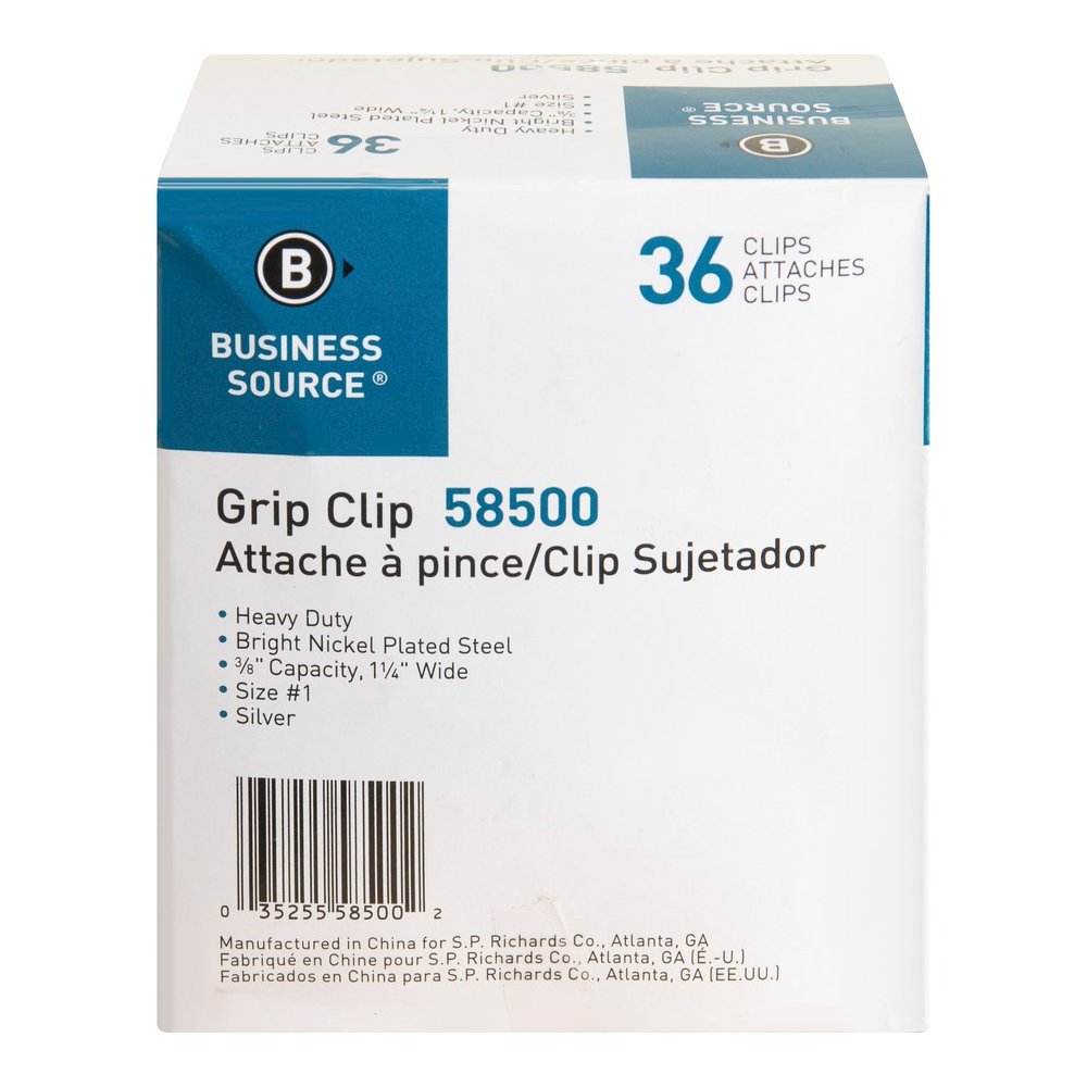 Business Source Bulldog Grip Clips - No. 1 - 1.3" Width - for Paper - Heavy Duty - Silver - 36 / Box. Picture 12