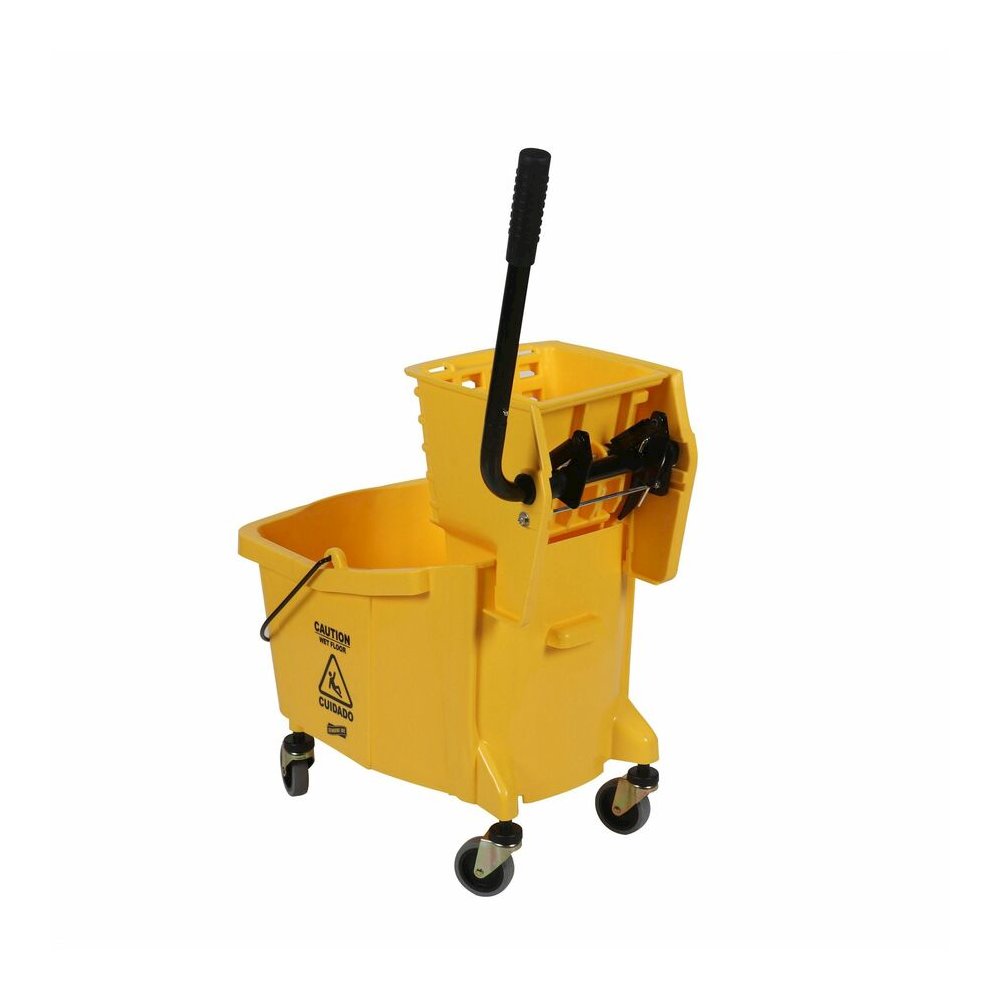 Genuine Joe 35-quart Side Press Mop Bucket & Wringer Combo - 8.75 gal - Caster - 21" x 16" x 14" - Yellow - 18 / Pallet. Picture 9