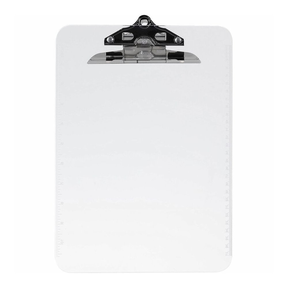 Business Source Spring Clip Plastic Clipboard - 8 1/2" x 11" Sheet Size - Spring Clip - Plastic - Clear - 12 / Box. Picture 8
