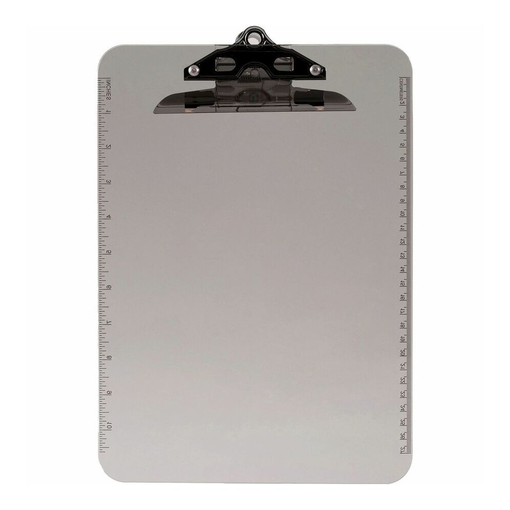 Business Source Spring Clip Plastic Clipboard - 8 1/2" x 11" Sheet Size - Spring Clip - Plastic - Smoke - 12 / Box. Picture 9