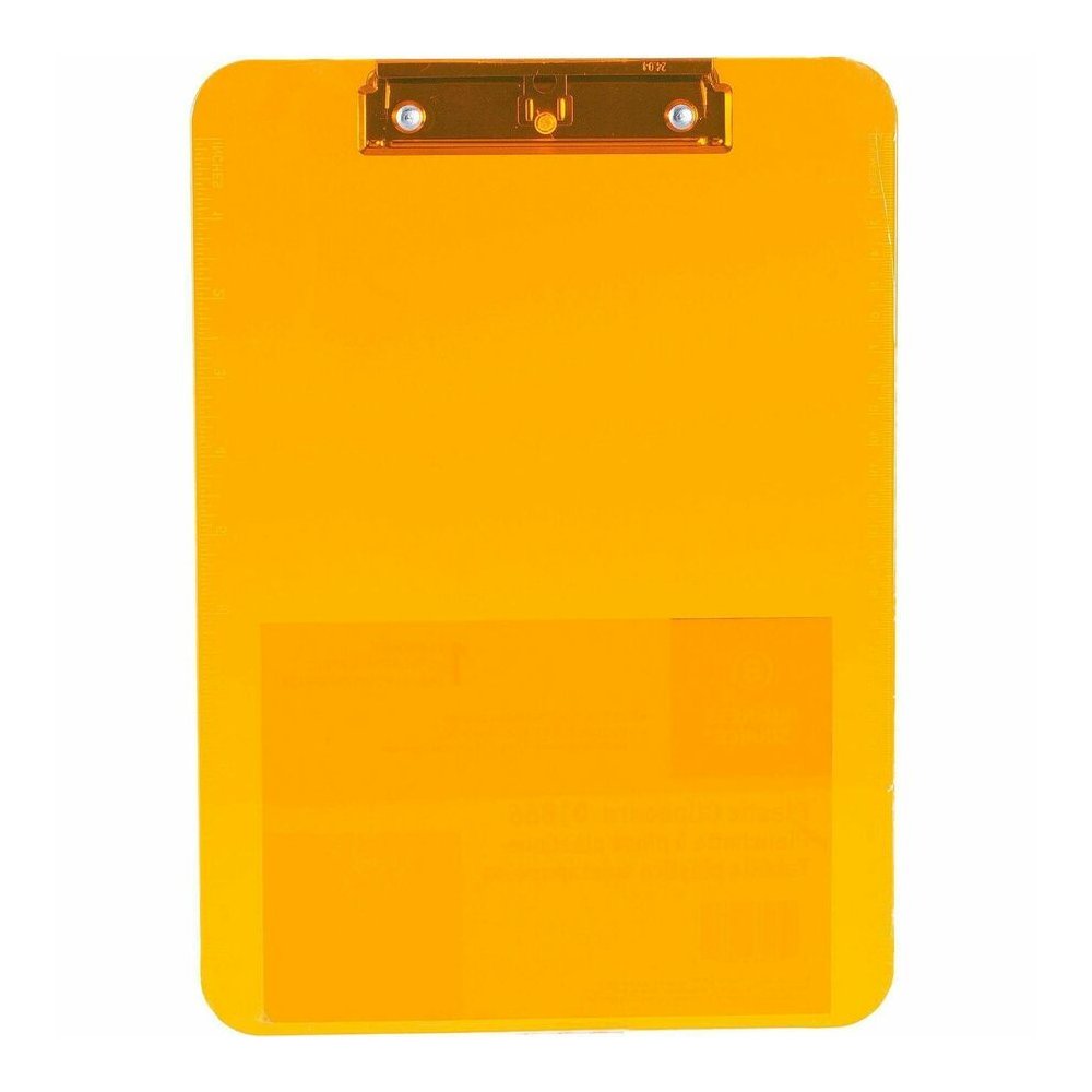 Business Source Flat Clip Clipboard - 9" x 12" Sheet Size - Plastic - Neon Orange - 6 / Bundle. Picture 9