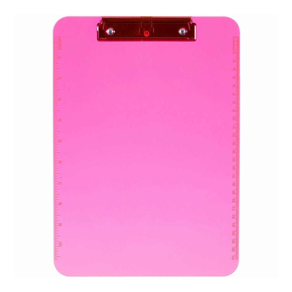 Business Source Flat Clip Clipboard - 9" x 12" Sheet Size - Plastic - Neon Pink - 6 / Bundle. Picture 8