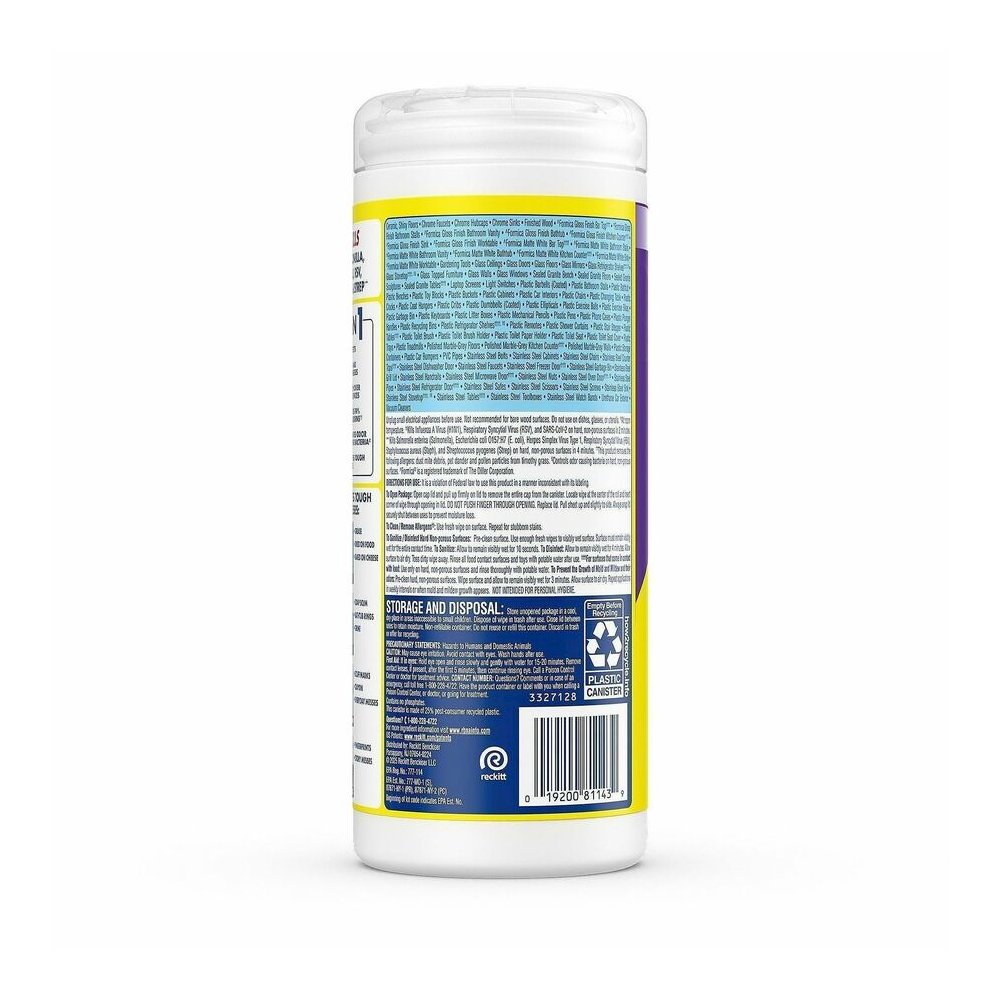 Lysol Dual Action Wipes - For Multi Surface - Citrus Scent - Recommended For: Stain Remover - White/Purple - 35/Tub - 12 / Carton. Picture 5