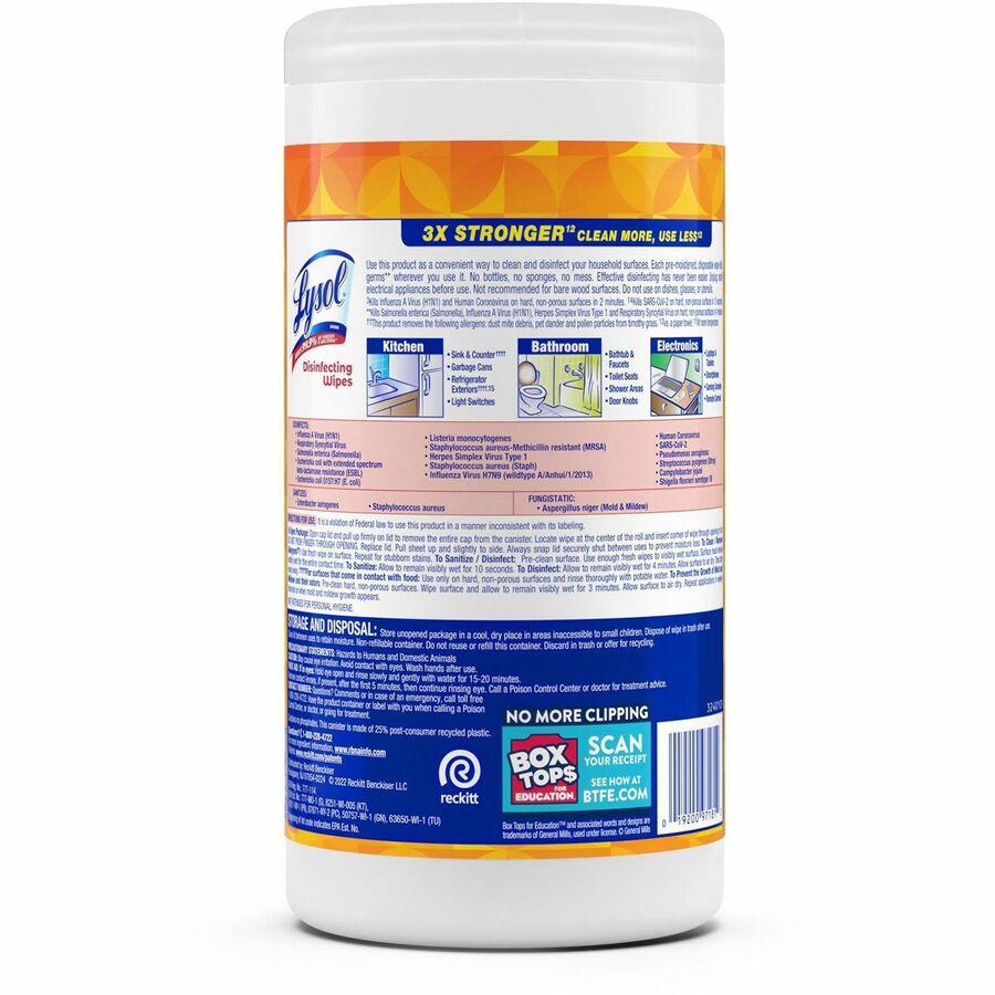 Lysol Brand New Day Disinfecting Wipes - Mango Scent - 80 / Canister - 6 / Carton - Disinfectant, Pre-moistened, Strong - White. Picture 10
