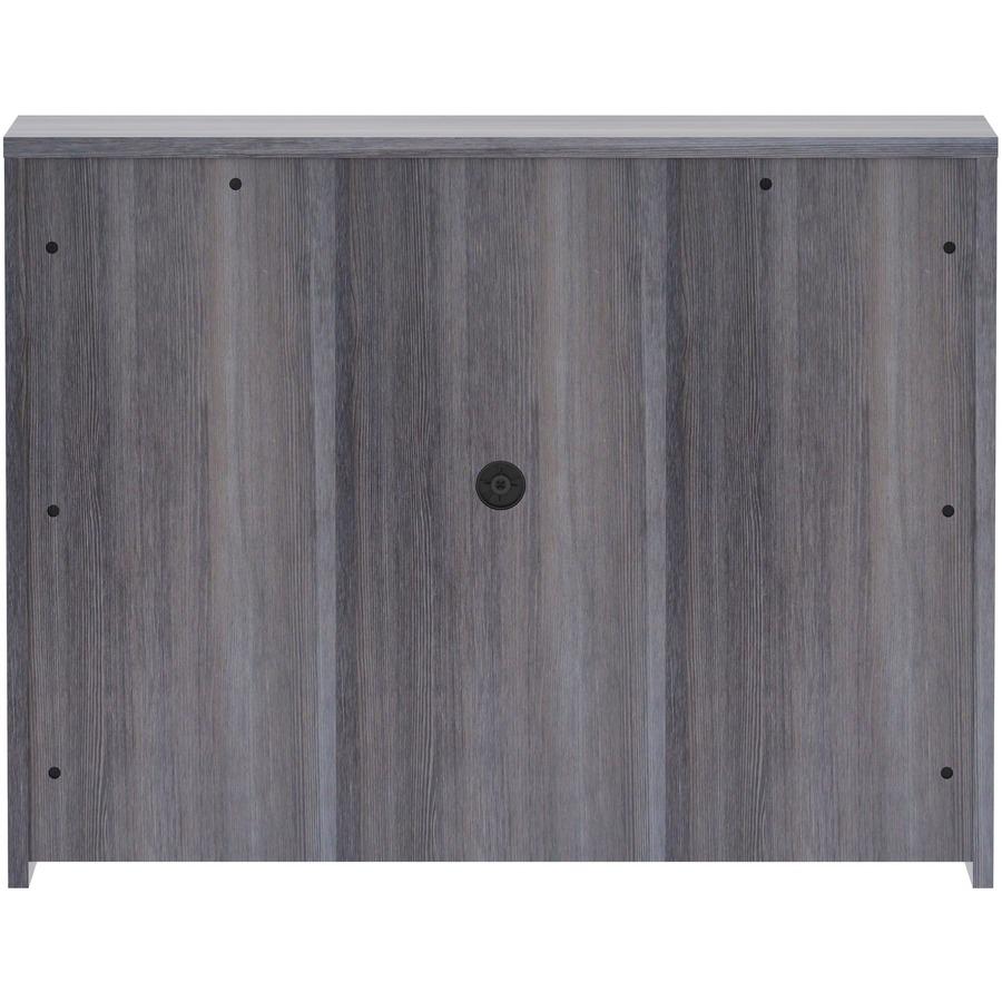 Lorell Essentials Series Stack-on Hutch with Doors - 36" Height x 48" Width x 15" Depth - 3 Door(s) - Finish: Weathered Charcoal Laminate - Cam Lock, Grommet, Cord Management, Durable - For Office - 1. Picture 5