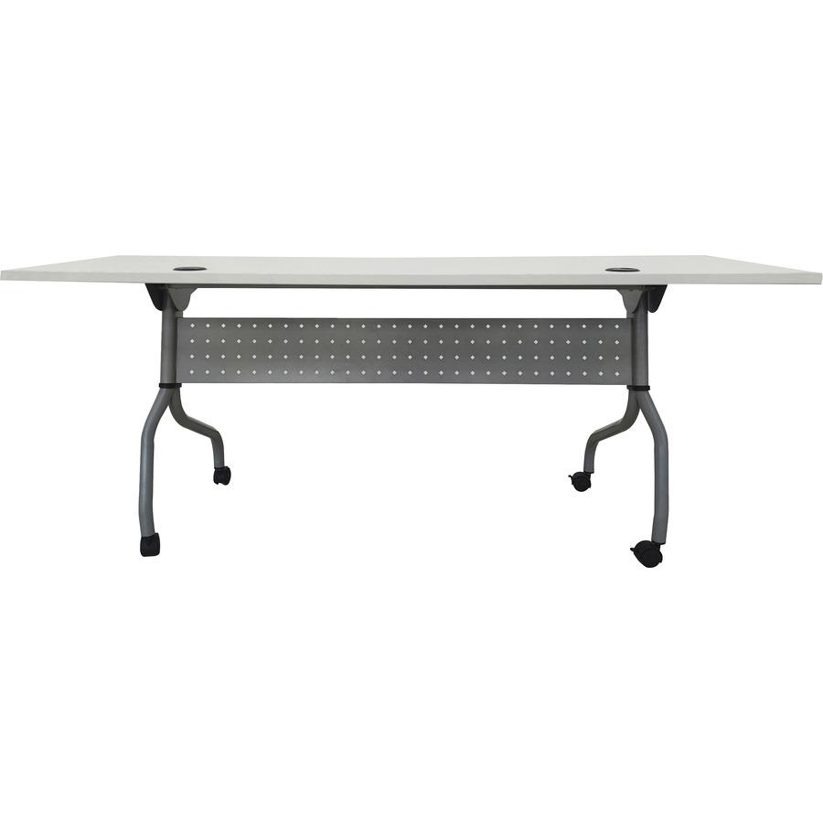 Lorell Flip Top Training Table - White Top - Silver Base - 4 Legs - 23.60" Table Top Length x 72" Table Top Width - 29.50" Height - Assembly Required - Melamine Top Material - 1 Each. Picture 7