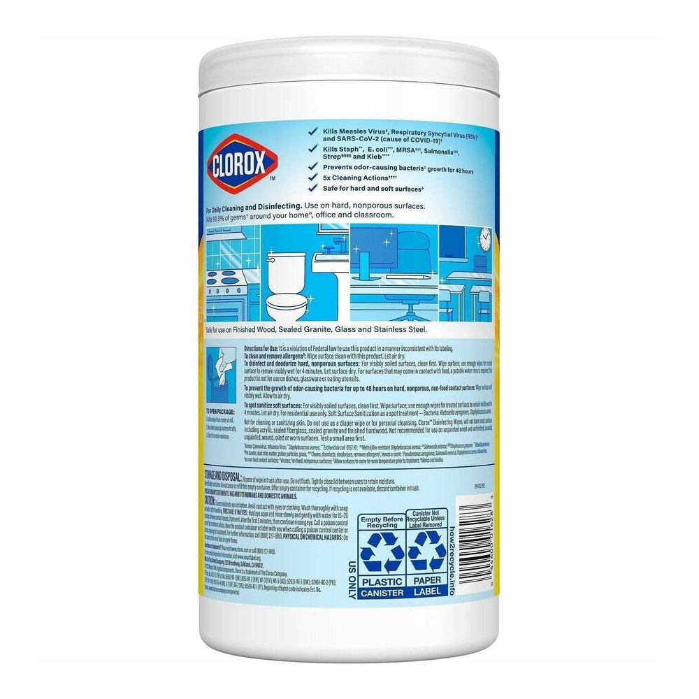 Clorox Disinfecting Cleaning Wipes Value Pack - Bleach-free - For Multi Surface, Multipurpose - Ready-To-Use - Wipe - Crisp Lemon Scent - Recommended For: Grease Remover, Soap Scum Remover, Grime Remo. Picture 5