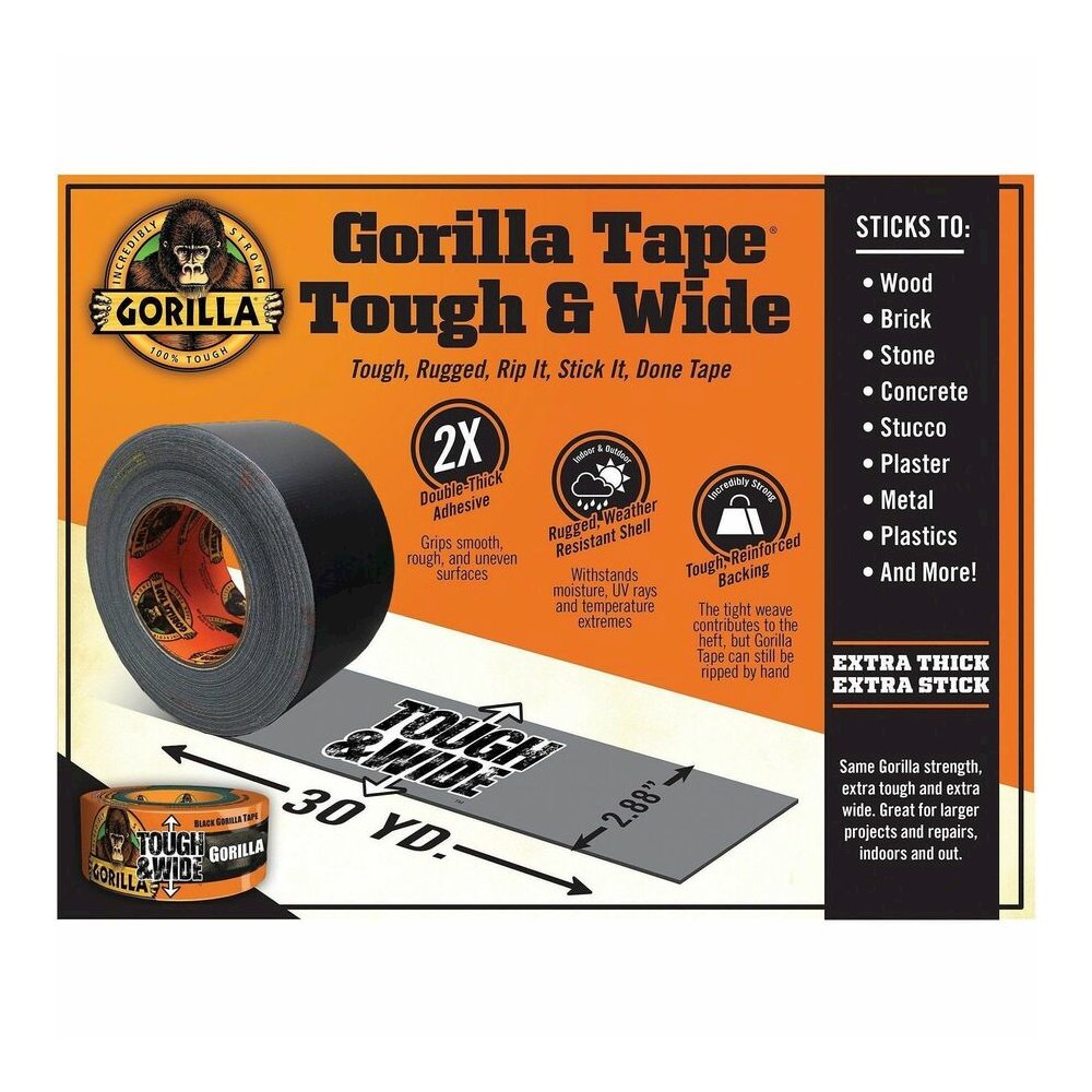 Gorilla Tough & Wide Tape - 25 yd Length x 2.88" Width - Black - Weather Resistant, Moisture Resistant, UV Resistant, Temperature Resistant - For Project, Repairing, Indoor, Outdoor, Rough Surface, Wo. Picture 4