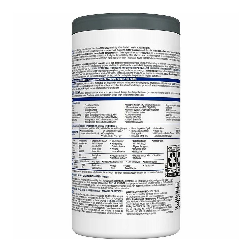 Clorox Healthcare VersaSure Disinfectant Wipes - For Commercial, Medical Equipment, Hard Surface, Nonporous Surface - Ready-To-Use - 5" Length x 6" Width - Recommended For: Bacteria Remover, Virus Rem. Picture 6