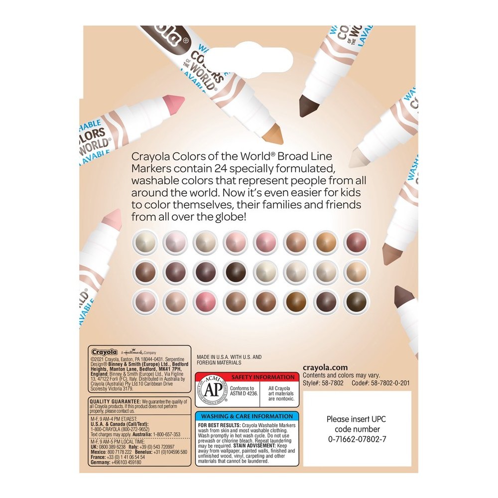 Crayola Colors Of The World Marker - Washable - Deepest Almond, Medium Golden, Light Rose Ink - 24 / Pack. Picture 7
