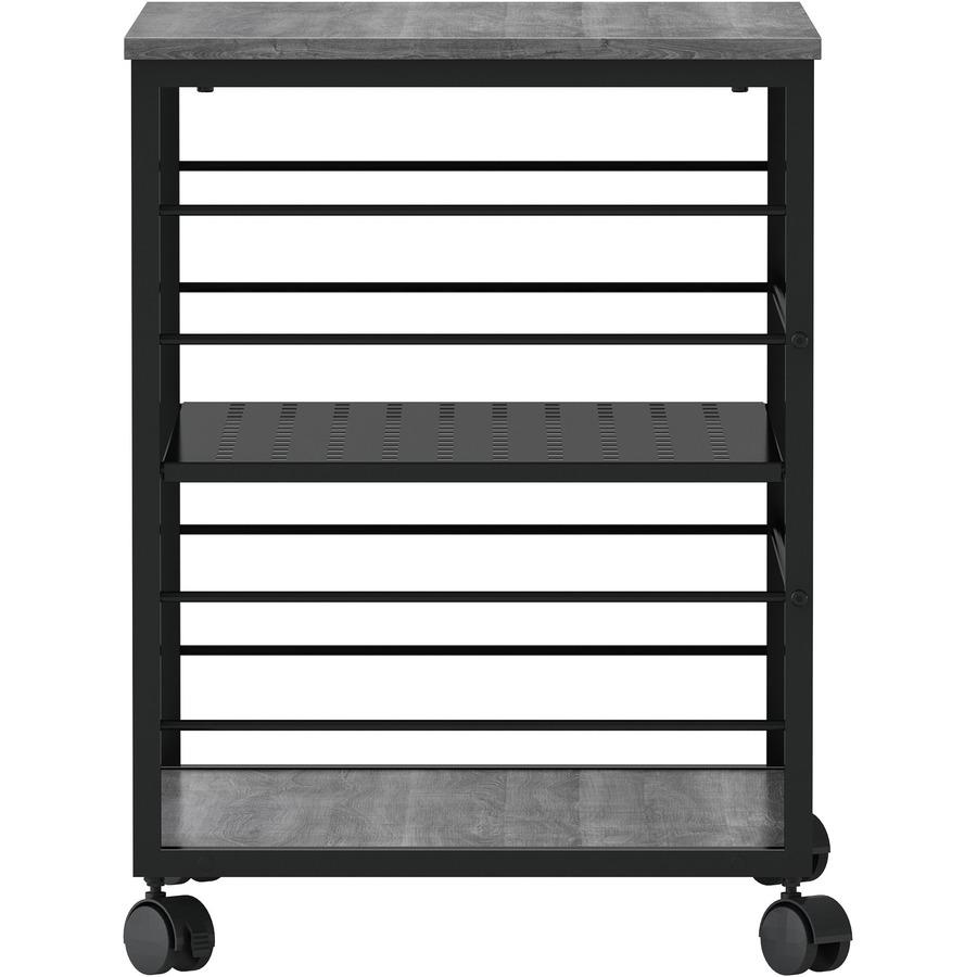 Lorell Deskside Mobile Machine Stand - 200 lb Load Capacity - 26.50" Height x 23.60" Width x 19.60" Depth - Desk - Powder Coated - Metal, Laminate, Polyvinyl Chloride (PVC) - Charcoal, Black. Picture 13
