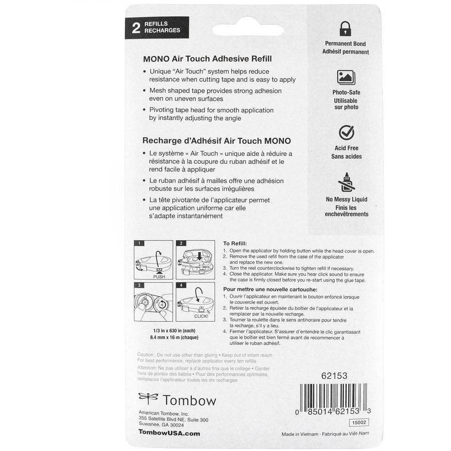 Tombow Refill 2-Pack, MONO Air Touch Adhesive - 17.50 yd Length x 0.33" Width - White - 2 / Pack. Picture 6