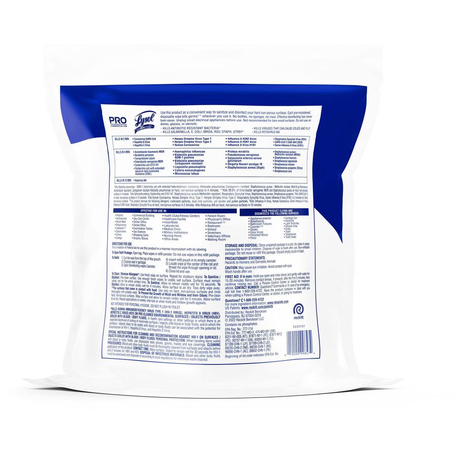 Lysol Professional Disinfecting Wipes Bucket Refill - Ready-To-Use Wipe - Lemon & Lime Blossom Scent - 800 / Each - White. Picture 5