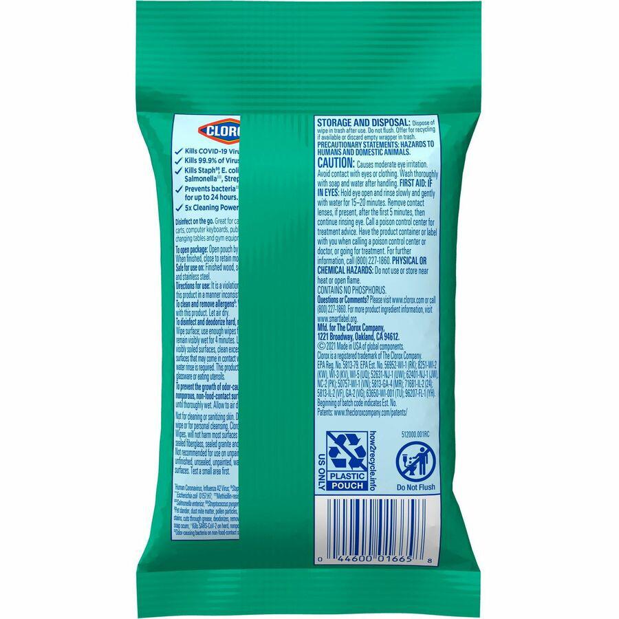 Clorox On The Go Bleach-Free Disinfecting Wipes - Ready-To-Use Wipe - Fresh Scent - 9 / Pack - 24 / Carton - White. Picture 7