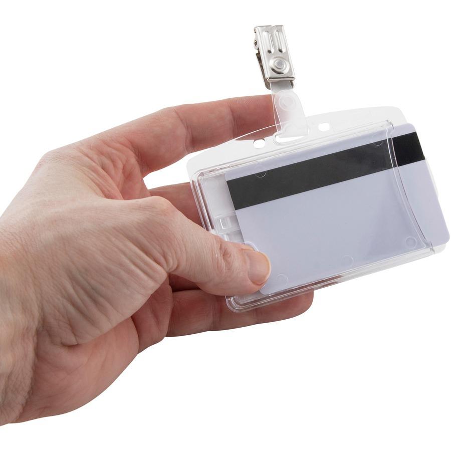 Advantus Plastic ID Card Holders - Horizontal/Vertical - Plastic - Clear - Rotating Clip - 25 / Pack. Picture 8