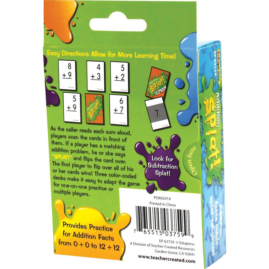 Teacher Created Resources Math Splat Addition Game - 225 Card(s) - Learning - Educational - 2 to 6 Players - 1 Each. Picture 4