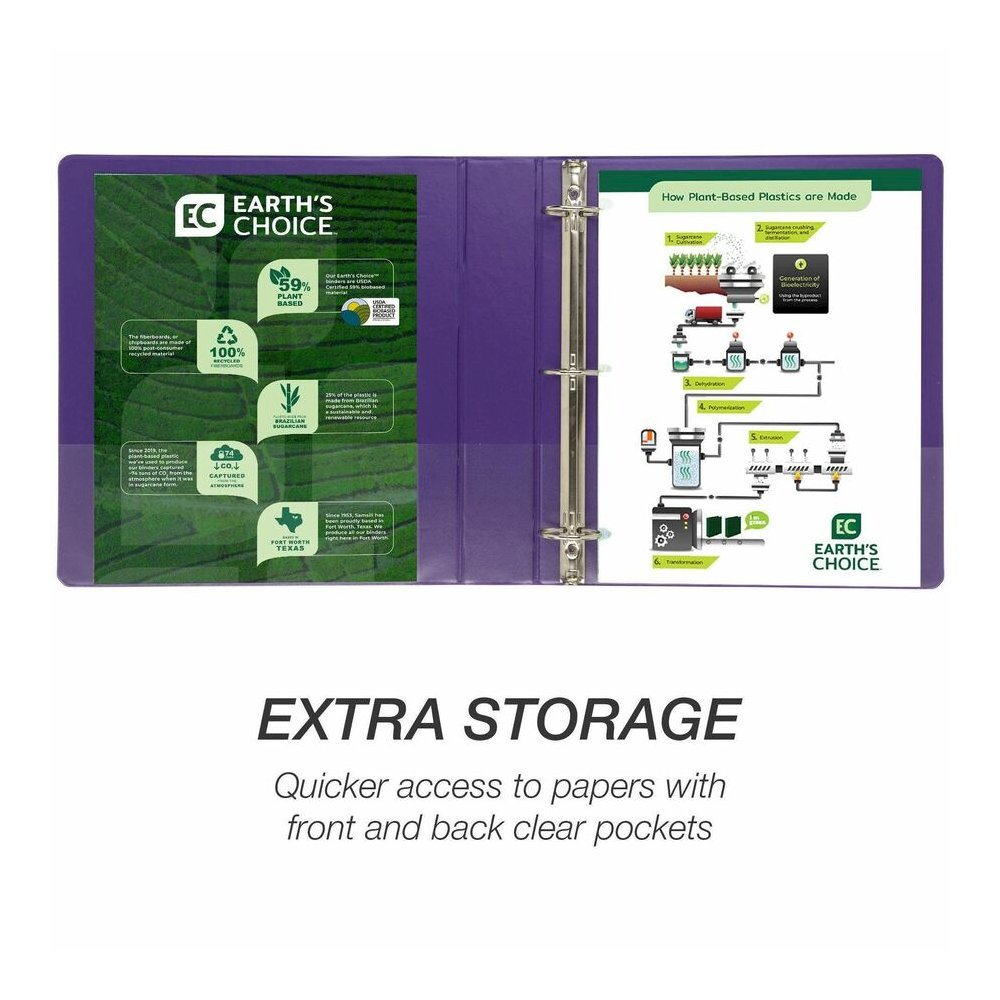 Samsill Earth's Choice Plant-based View Binders - 1 1/2" Binder Capacity - Letter - 8 1/2" x 11" Sheet Size - 3 Ring - Fastener: Round Ring - Chipboard, Polypropylene, Plastic - Purple - Recycled - Bi. Picture 12