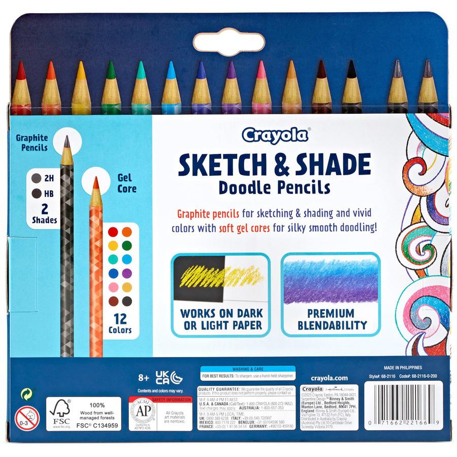 Crayola Sketch & Shade Doodle Pencils - Graphite Lead - 2H, HB - Multicolor Barrel - 14 / Pack. Picture 7