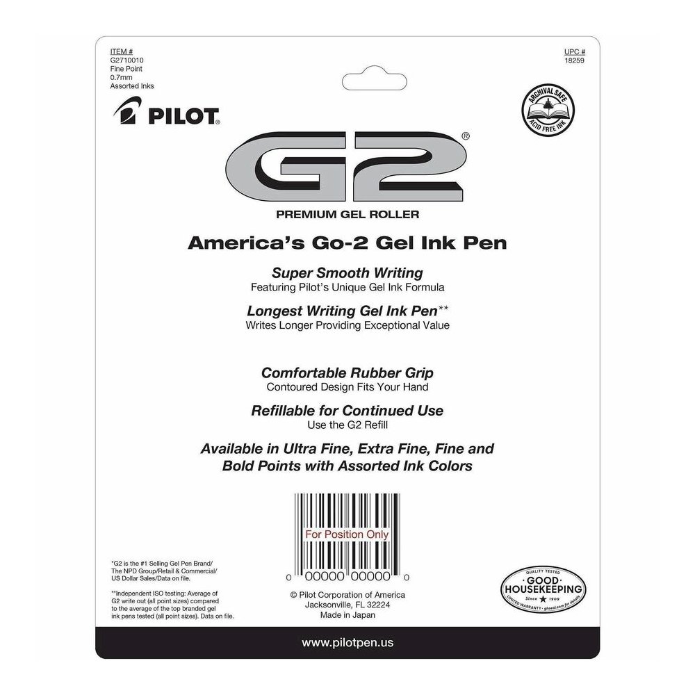 Pilot Premium Gel Ink Retractable Pen - Refillable - Retractable - Assorted Ink - Liquid Gel Ink - Writing - 10 / Pack. Picture 8