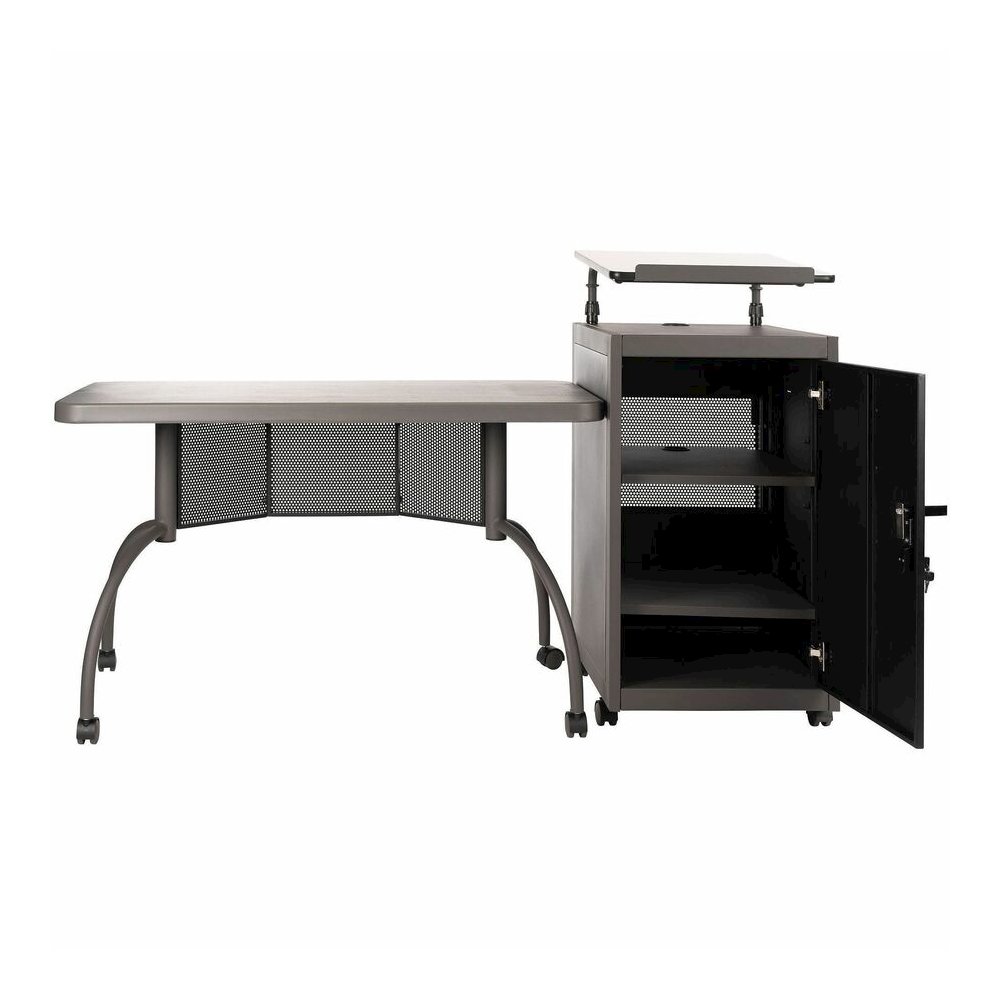 National Public Seating OklahomaSound TWP Desk & Lectern Set - 41" Height x 24" Depth, x 68" Width - Material: Steel, Metal, Mesh, Plastic - Finish: Charcoal Slate, Black - White Nebula Table Top - He. Picture 4