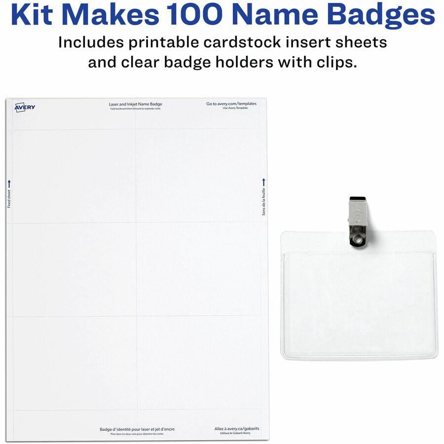 Avery&reg; Name Badges with Clips, 2.25" x 3.5" , 100 Badges (74461) - Legal - 8 1/2" x 11" - Durable, Reusable, Printable, Clip, Micro Perforated - White - 13 Sheets - 100 / Box. Picture 6