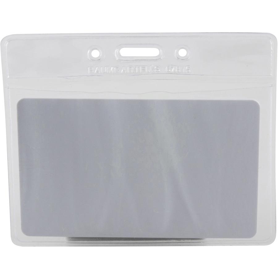 SICURIX ID Badge Holder - Horizontal - 4" x 3" x - Vinyl - 50 / Pack - Clear. Picture 2