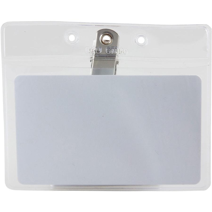SICURIX Horizontal Badge Holder with Clip - 2.5" x 3.5" x - Vinyl - 50 / Pack - Clear. Picture 4