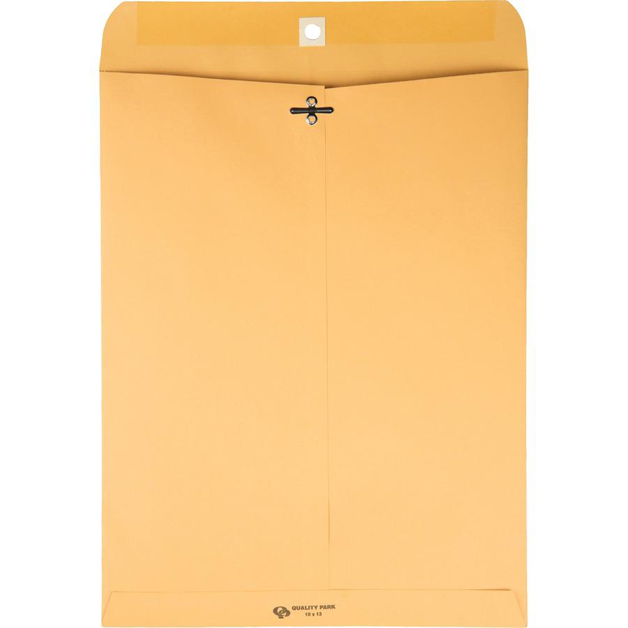 Quality Park 10 x 13 Extra Heavy-duty Clasp Envelopes - Clasp - #97 - 10" Width x 13" Length - 32 lb - Gummed - Kraft - 100 / Box - Kraft. Picture 2