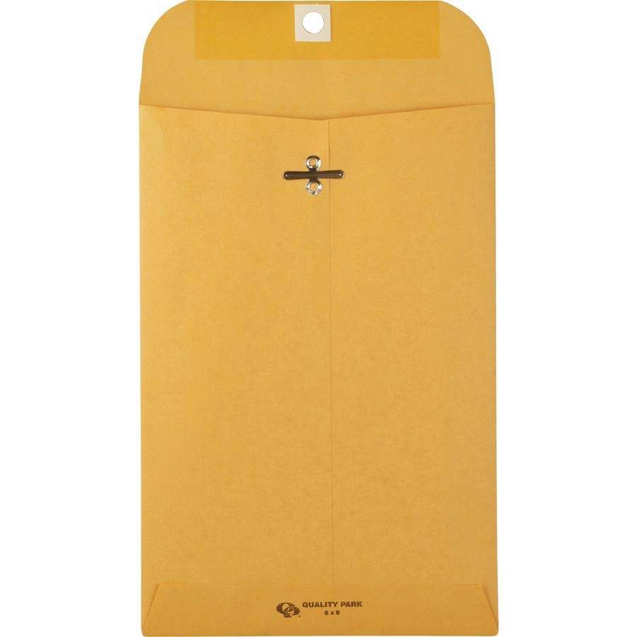 Quality Park 6 x 9 Clasp Envelopes with Deeply Gummed Flaps - Clasp - #55 - 6" Width x 9" Length - 28 lb - Gummed - Kraft - Kraft - 100 / Box. Picture 5