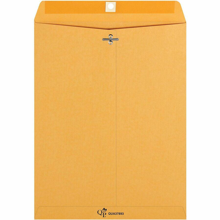 Quality Park 9-1/2 x 12-1/2 Clasp Envelopes with Deeply Gummed Flaps - Clasp - #93 - 9 1/2" Width x 12 1/2" Length - 28 lb - Gummed - Kraft - 100 / Box - Kraft. Picture 5