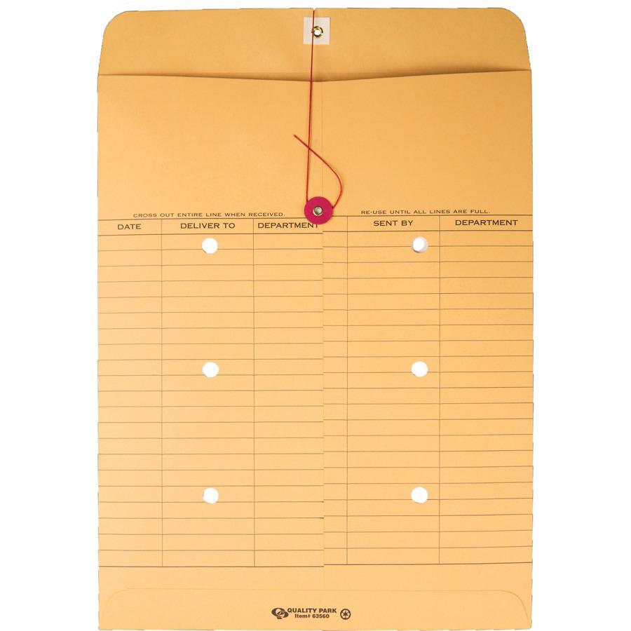 Quality Park 10 x 13 Inter-Departmental Envelopes - Inter-department - 10" Width x 13" Length - 28 lb - String/Button - Brown Kraft - Kraft - 100 / Box. Picture 5