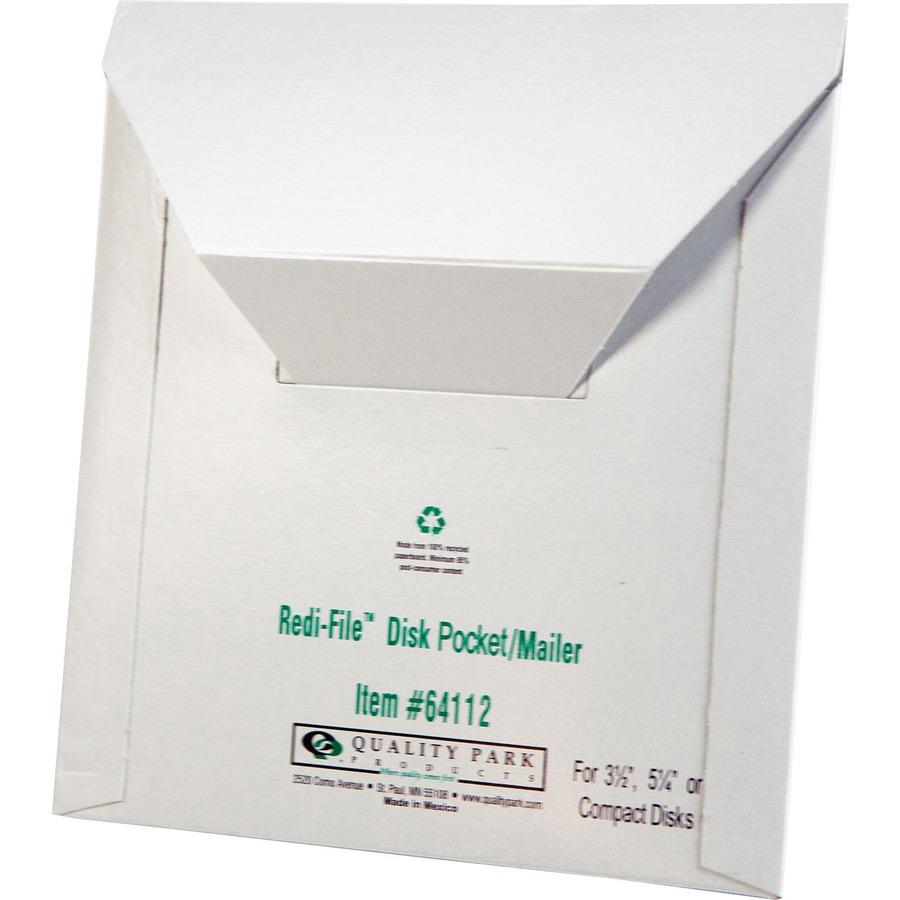 Quality Park 5 1/4" Economy Disk Mailers - Disc/Diskette - 6" Width x 5 7/8" Length - White - Paperboard - 10 / Pack. Picture 6