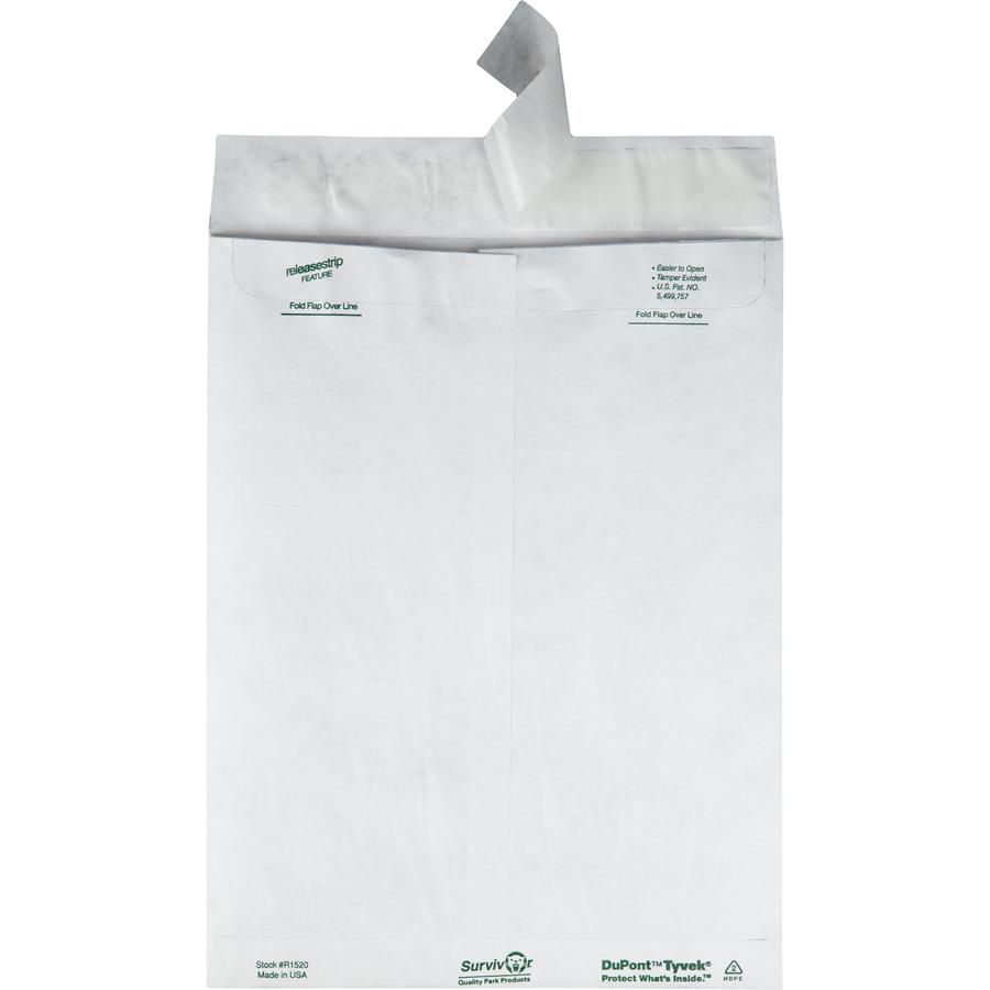 Survivor&reg; 9-1/2 x 12 1/2 DuPont Tyvek Catalog Mailers with Self-Seal Closure - Catalog - #12 1/2 - 9 1/2" Width x 12 1/2" Length - 14 lb - Peel & Seal - Tyvek - 100 / Box - White. Picture 4