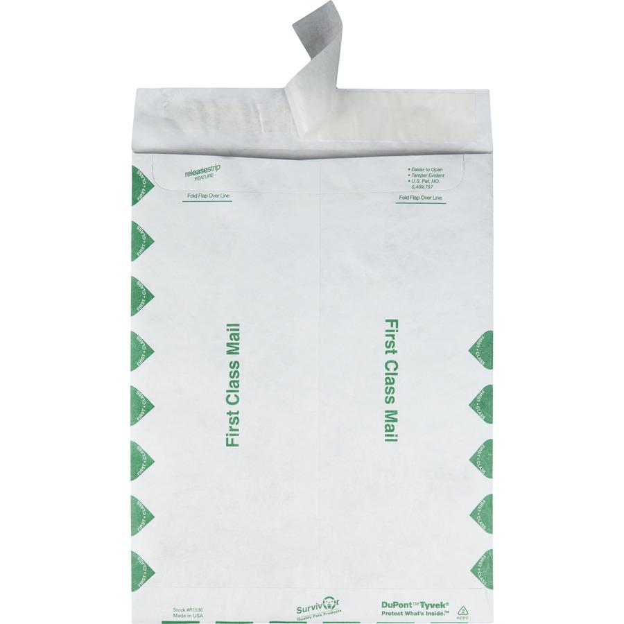 Survivor&reg; 9-1/2 x 12-1/2 First Class Border Catalog Mailers with Redi-Strip Closure - First Class Mail - #12 1/2 - 9 1/2" Width x 12 1/2" Length - 14 lb - Peel & Seal - Tyvek - 100 / Box - White. Picture 5