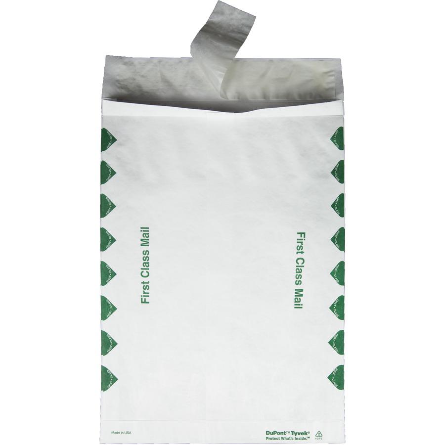 Survivor&reg; 10 x 13 x 1-1/2 DuPont Tyvek Expansion First Class Border Mailers - First Class Mail - 10" Width x 13" Length - 1 1/2" Gusset - 18 lb - Peel & Seal - White - Tyvek - 100 / Carton. Picture 5