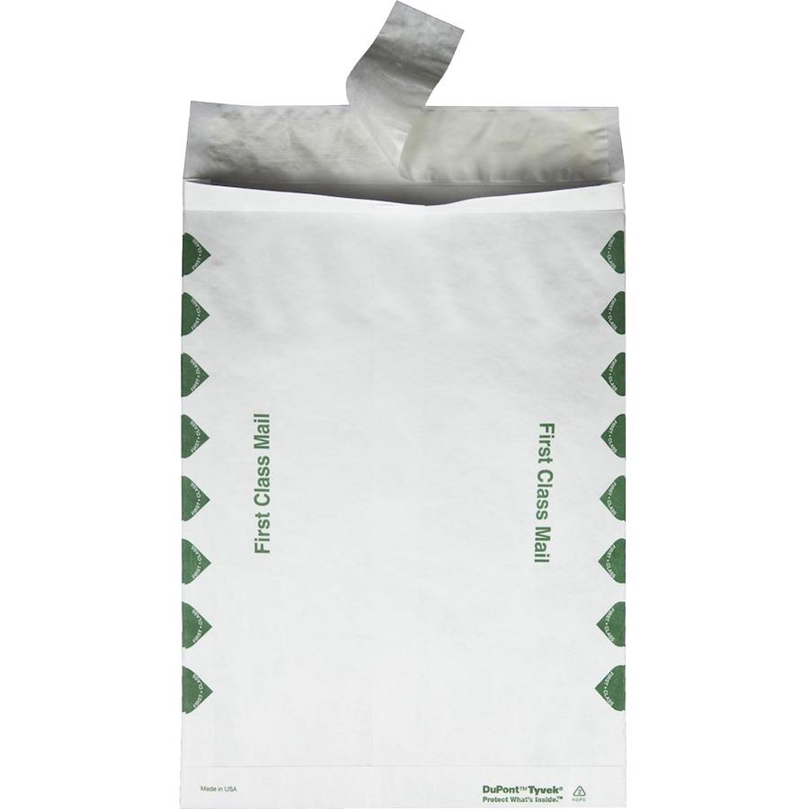 Survivor&reg; 10 x 13 x 1-1/2 DuPont Tyvek Expansion First Class Border Envelopes - First Class Mail - 10" Width x 13" Length - 1 1/2" Gusset - 14 lb - Peel & Seal - White - Tyvek - 100 / Carton. Picture 4