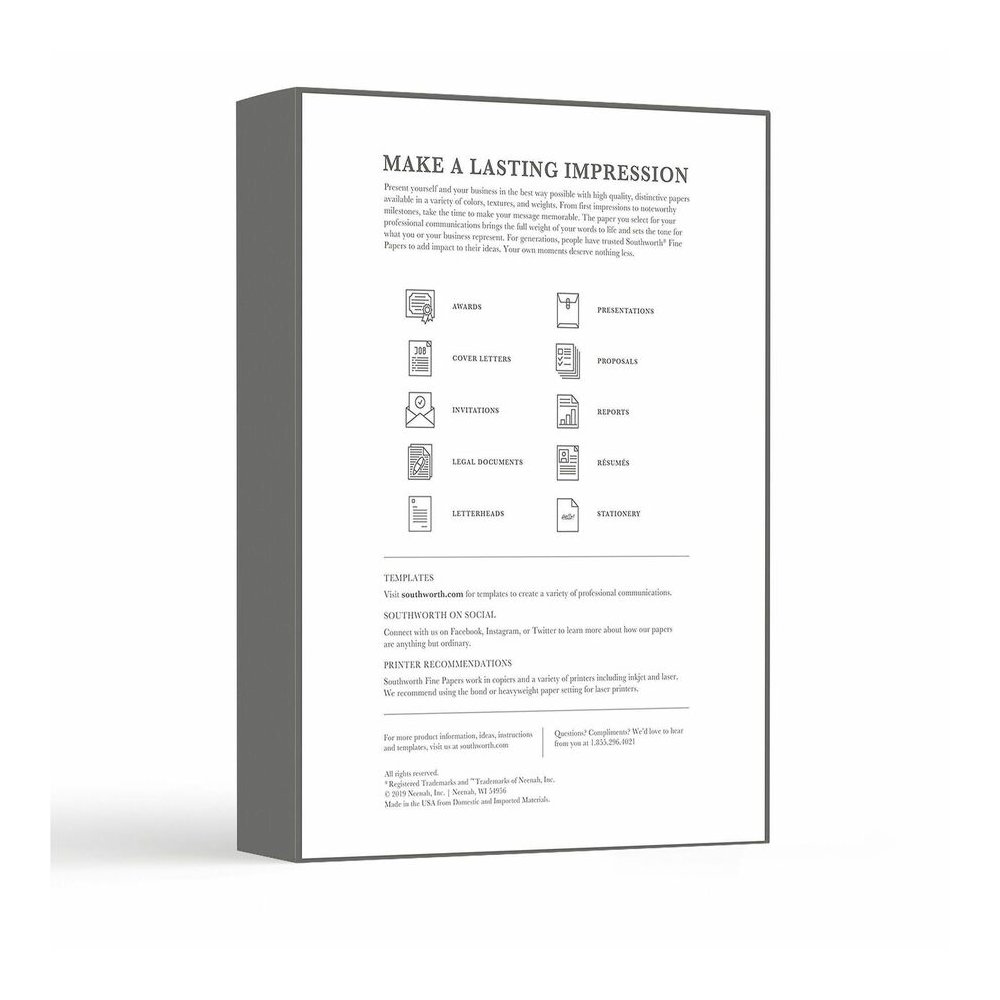 Southworth 100% Cotton Business Paper - Letter - 8 1/2" x 11" - 32 lb Basis Weight - Wove - Acid-free, Watermarked - White - 1 Box. Picture 6