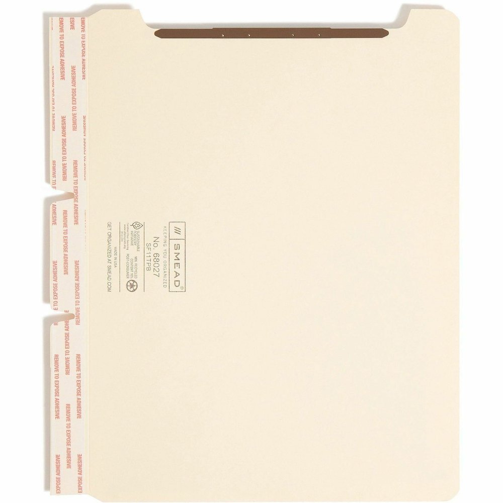 Smead Self-Adhesive Folder Dividers with Twin-Prong Fastener - For Letter 8 1/2" x 11" Sheet - Manila - 100 / Box. Picture 6