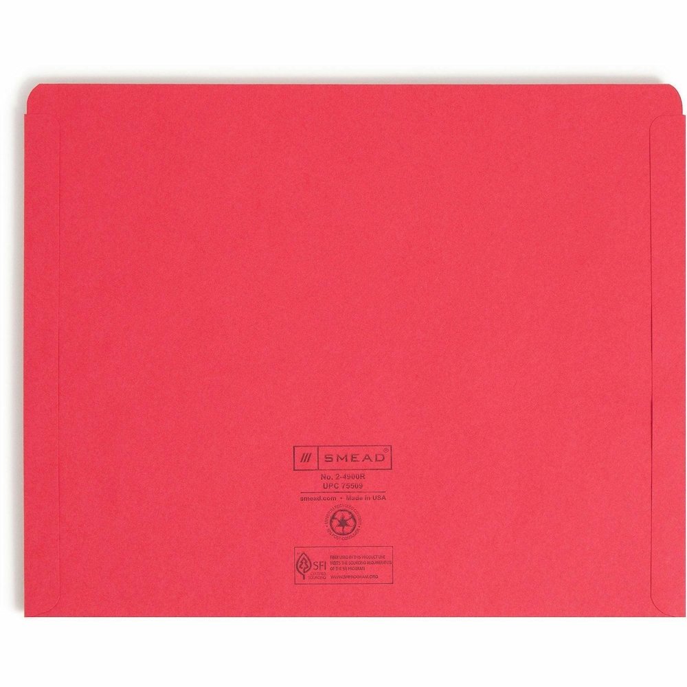 Smead Colored Straight Tab Cut Letter Recycled File Jacket - 8 1/2" x 11" - 11 pt. - 2 Plys - Red - Slip Resistant, Reinforced Tab - 10% Recycled - 100 / Box. Picture 10