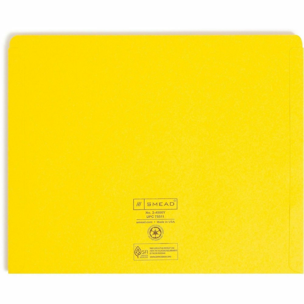 Smead Colored Straight Tab Cut Letter Recycled File Jacket - 8 1/2" x 11" - 11 pt. - 2 Plys - Yellow - Slip Resistant, Reinforced Tab - 10% Recycled - 100 / Box. Picture 9
