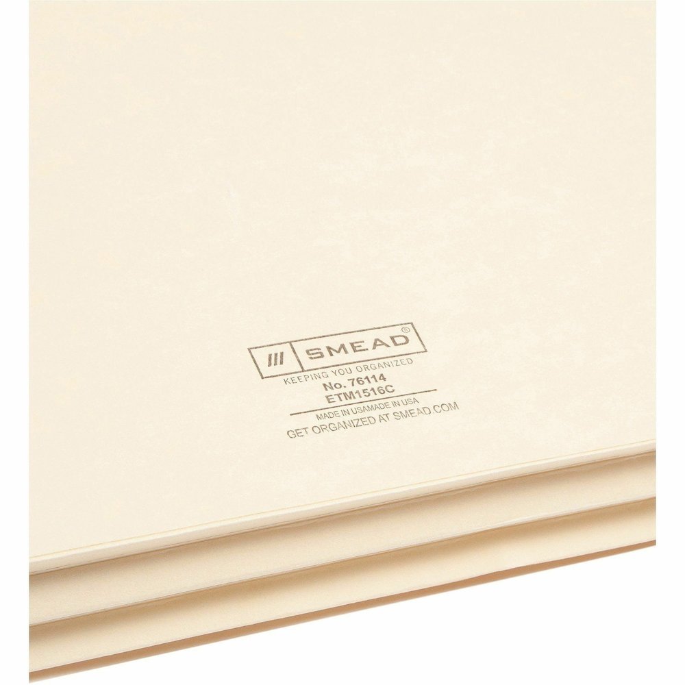 Smead Straight Tab Cut Legal Recycled File Pocket - 8 1/2" x 14" - 1 3/4" Expansion - 2 Plys - Manila - Embossed - 10% Recycled - 25 / Box. Picture 7